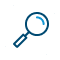 A magnifying glass icon with a blue handle and a circular lens, enclosed within a blue-bordered circle on a white background.