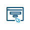 Icon of a web browser window with a search bar and a cursor pointing at a button, inside a circle.