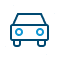 Icon of a simplified car in blue, enclosed in a blue circle with a white background.