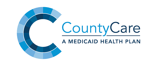 Logo of CountyCare featuring a large C composed of varying blue shades. Beside it, the text reads CountyCare with the tagline A Medicaid Health Plan underneath in smaller font.